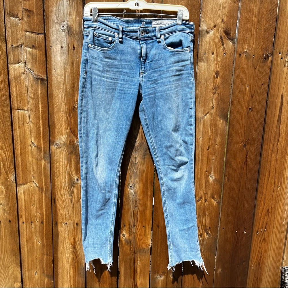 Rag & Bone Blue Ankle Cropped Jeans with Distressed Details